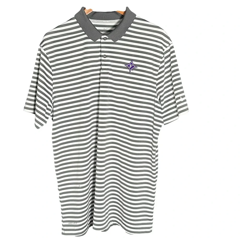 Nike Golf Mens Victory Stripe Polo 2.0 Grey White Dri-FIT Shirt Size‎ L GM1032